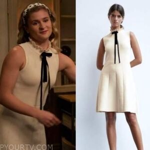 Zara Cream Sleeveless Ruffle-Neck Mini with Black Ribbon